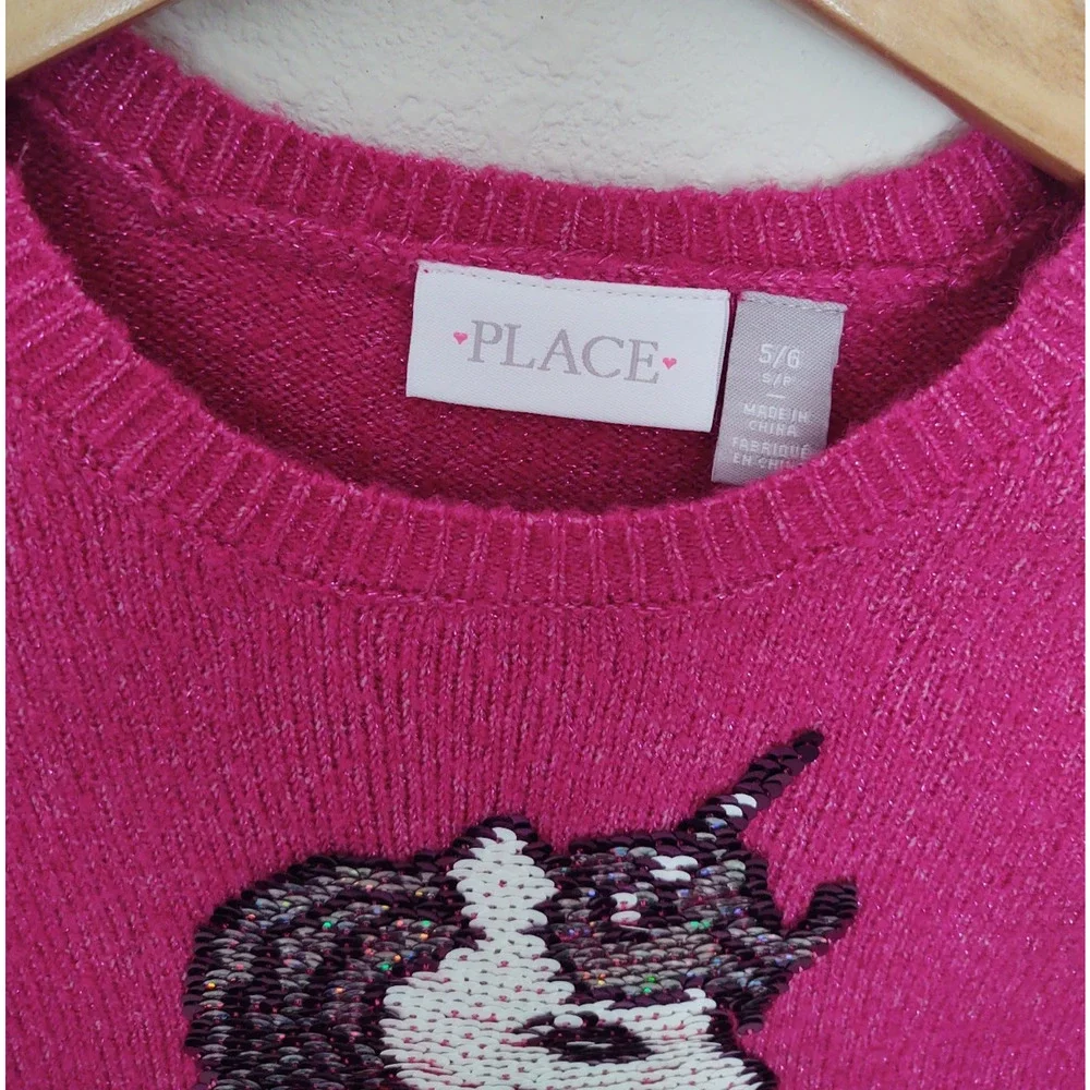 The Children's Place - Girls Flip Sequin Unicorn Sweater - shimmery pink sz 5-6